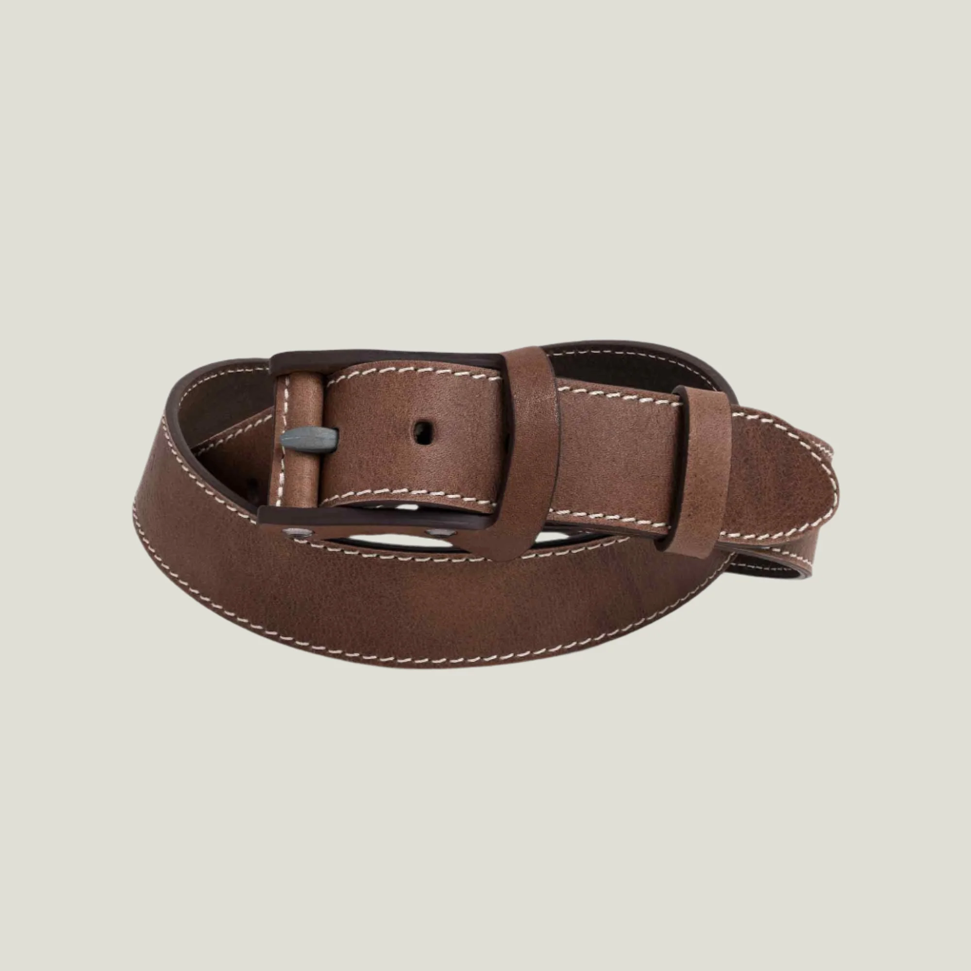 Boone Men's Leather Belt | Stitched Mocha Brown