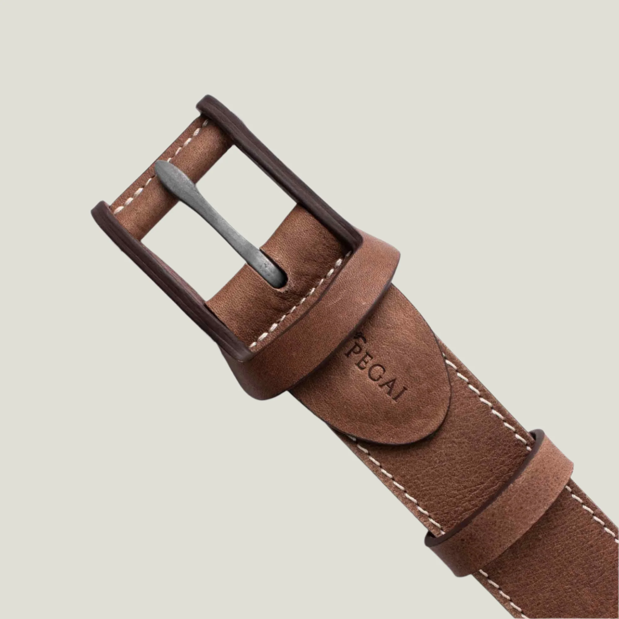 Boone Men's Leather Belt | Stitched Mocha Brown - Image 2
