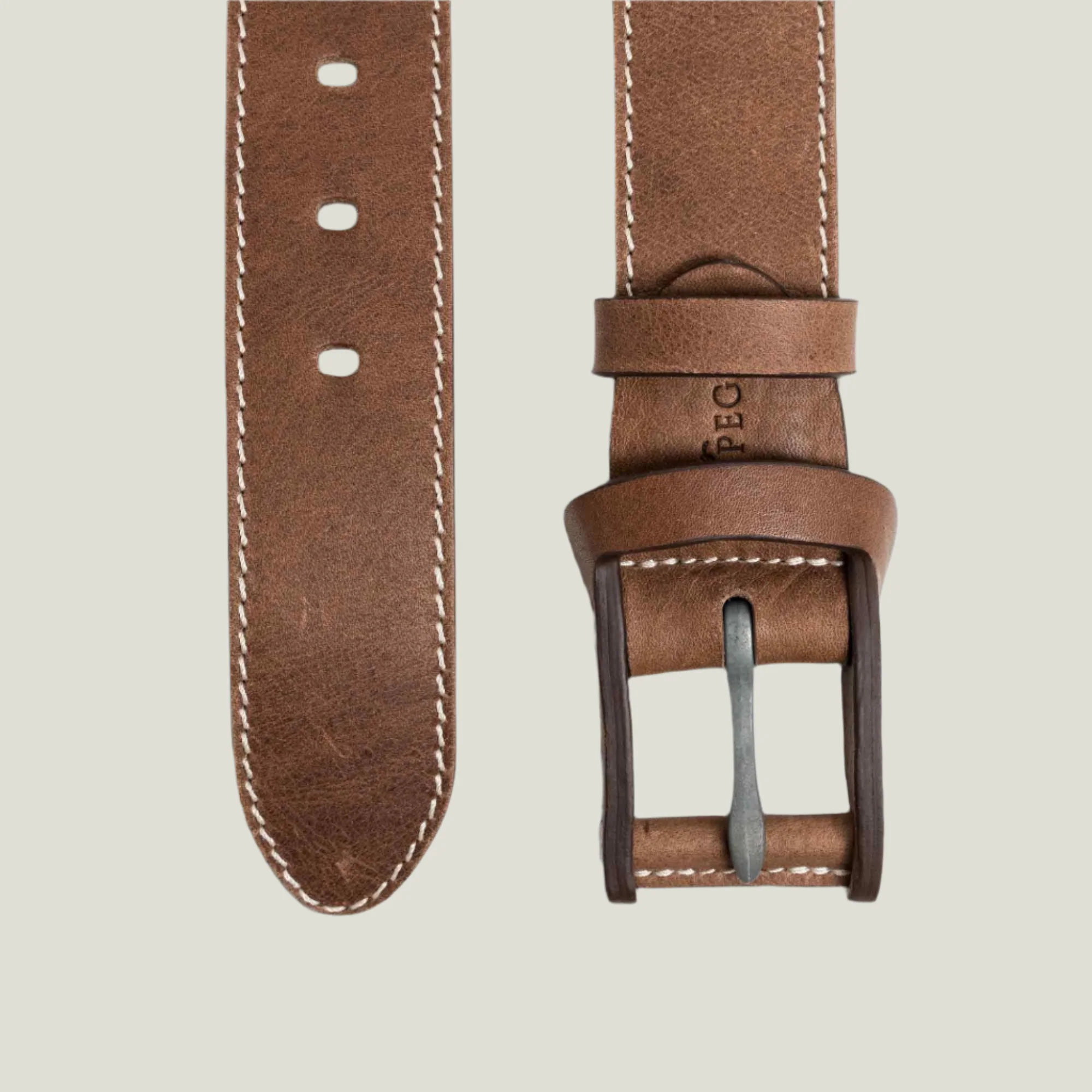 Boone Men's Leather Belt | Stitched Mocha Brown - Image 3
