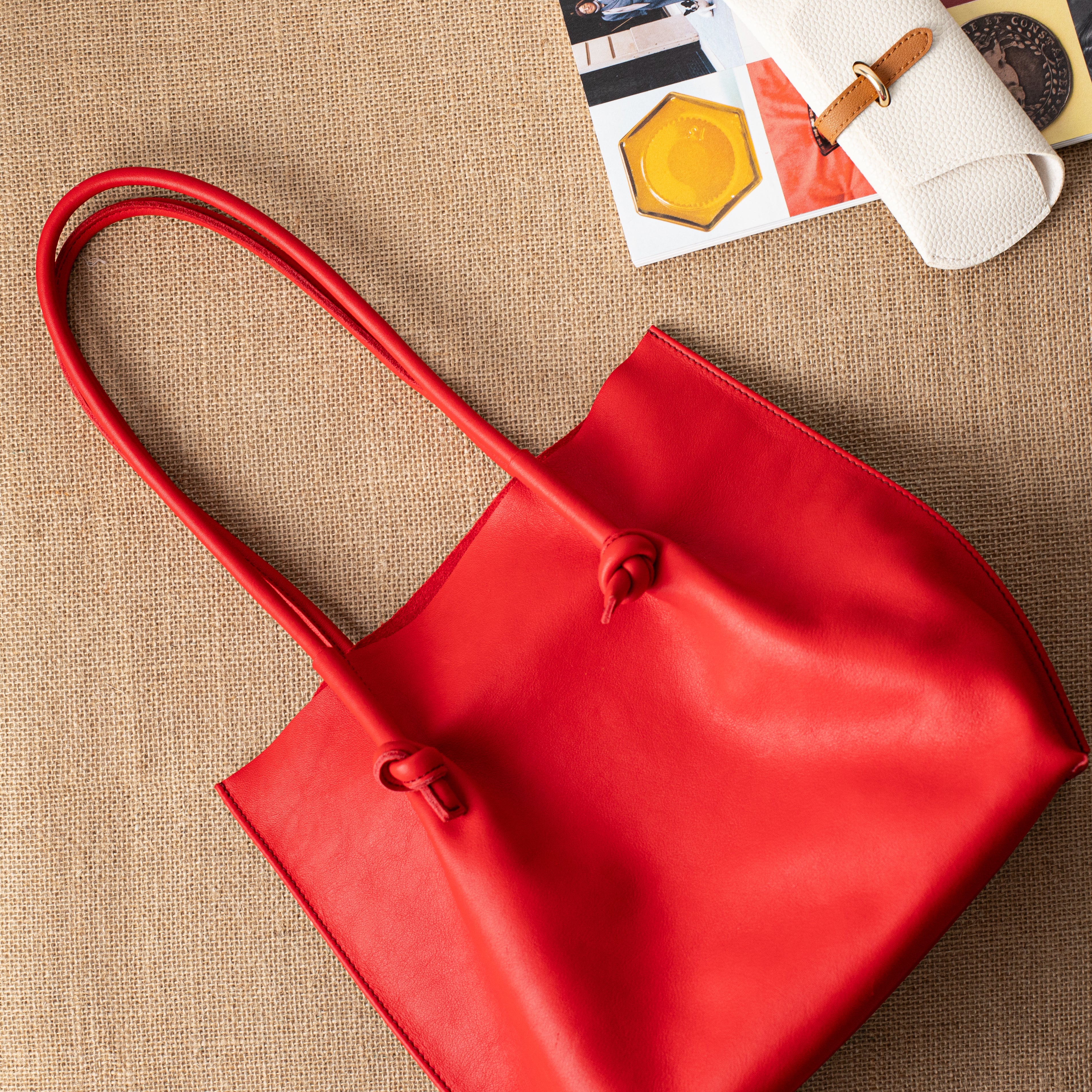 Flora Everyday Leather Tote | Smooth Calf Red - Image 3