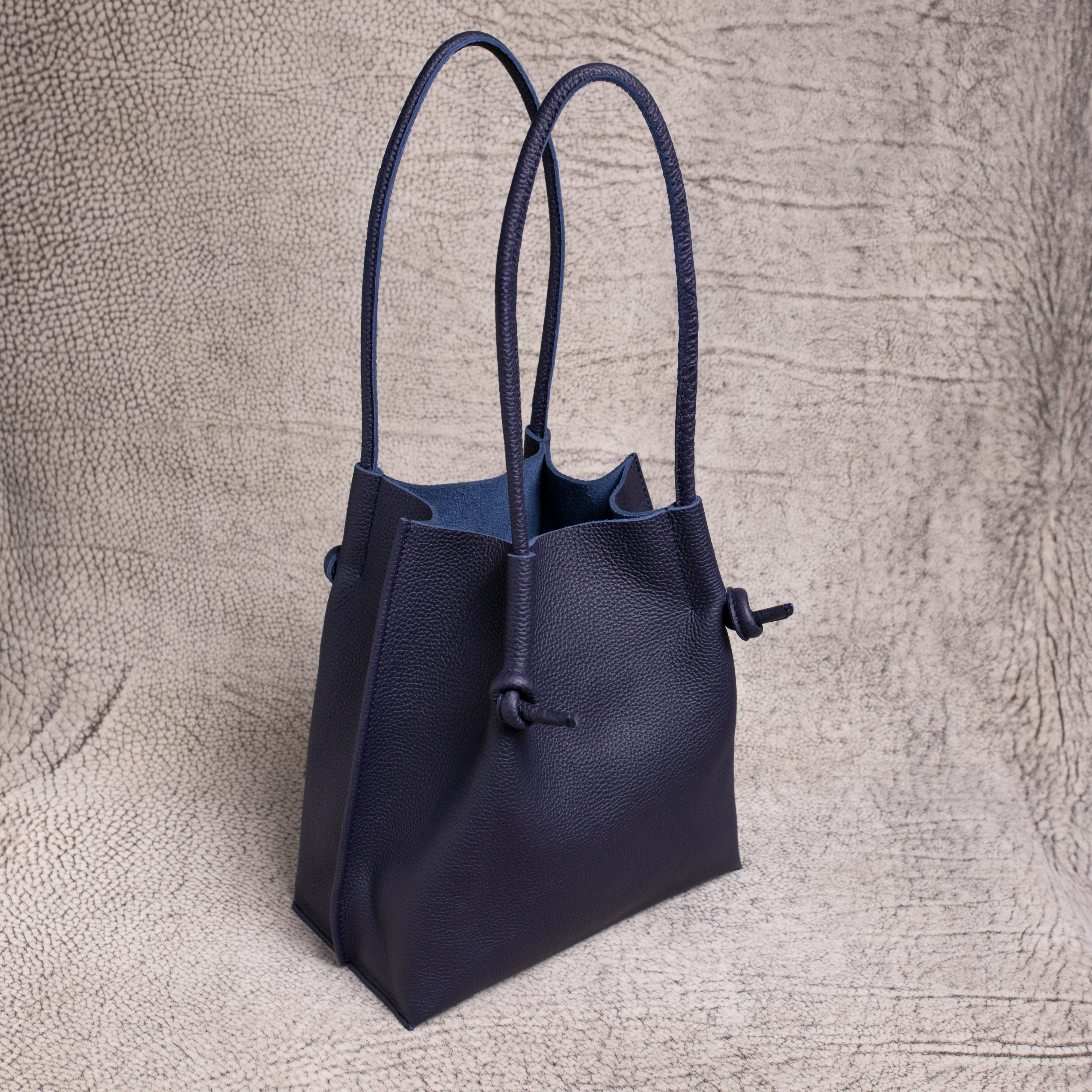 Flora Everyday Leather Tote | Togo Calf Navy Blue - Image 3