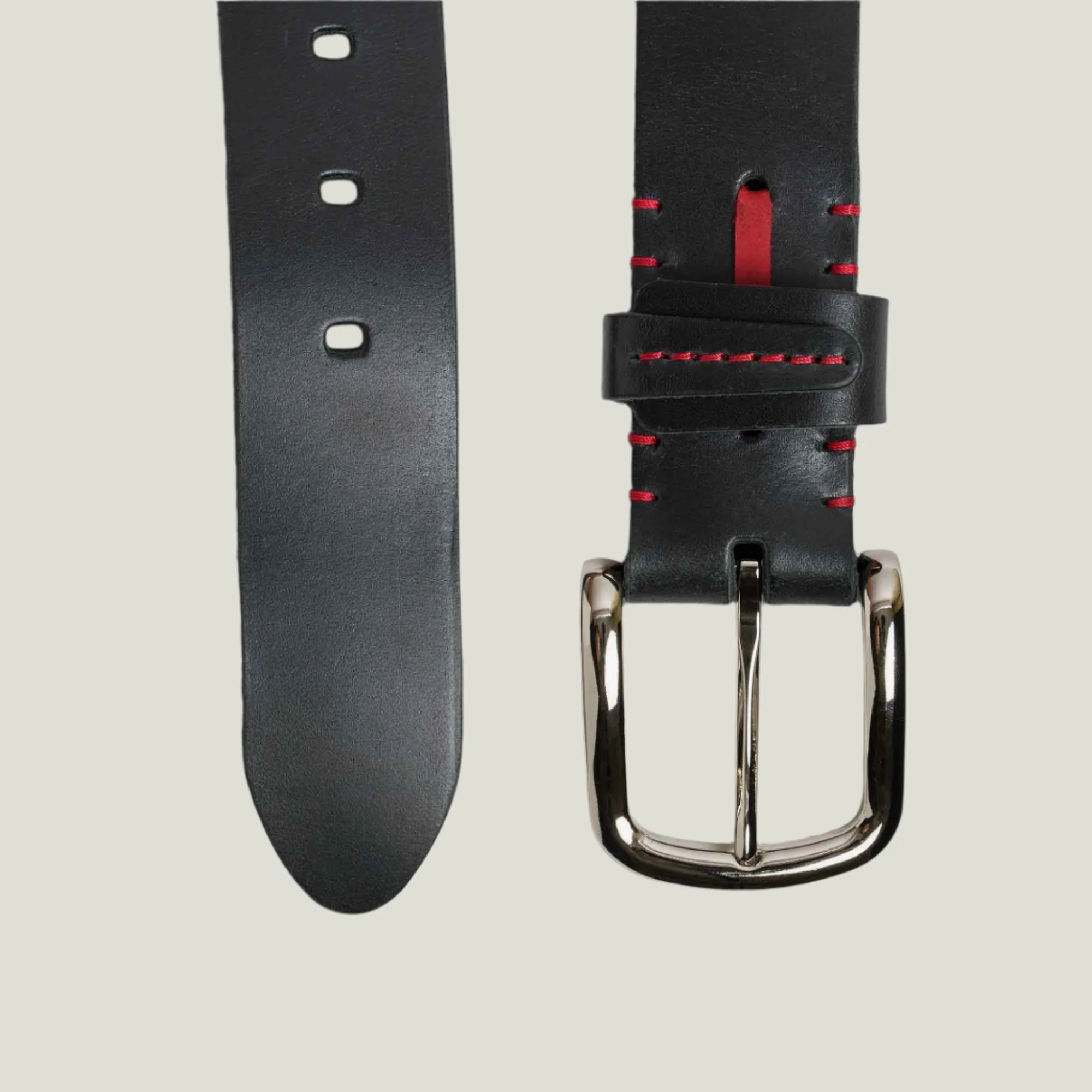 Harry Men's Leather Belt | Black & Red - Image 2