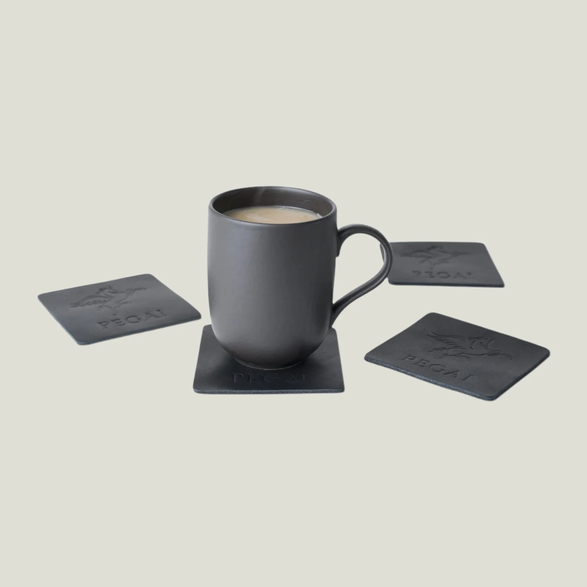 Kirby Leather Coaster Set | Maui Charcoal Black - Image 3