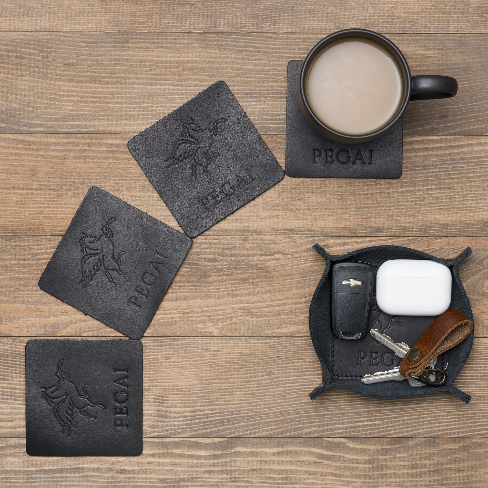 Stack Leather Coasters & Catchall Tray Set | Black - Image 6